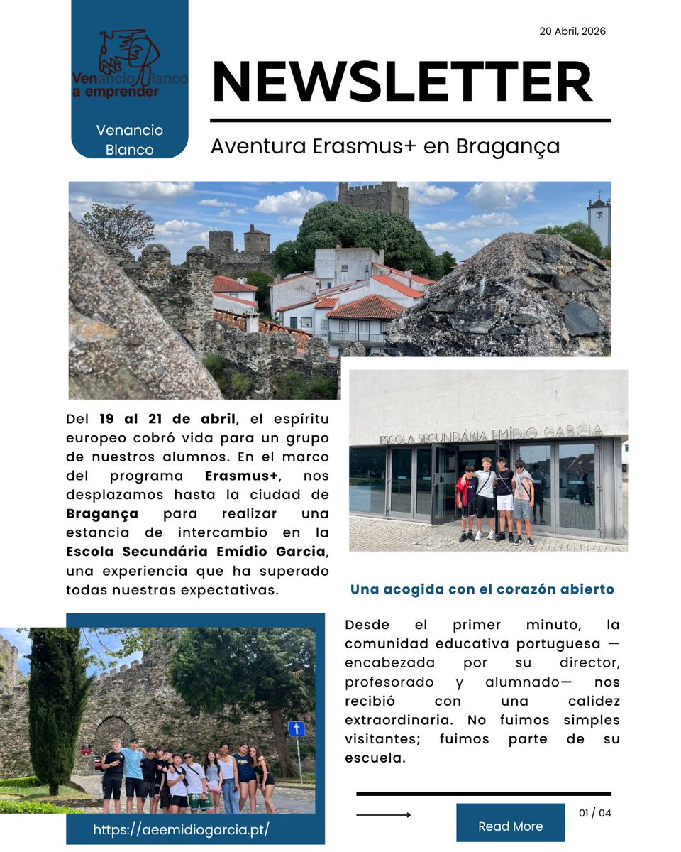 IESVENANCIO's tweet image. 🇪🇺✈️ #Erasmusplus en Bragança (Portugal)

📚 Inmersión en clases, convivencia y cultura junto a la Escola Emídio Garcia 🇵🇹
🏰 Historia, ciencia y aprendizaje más allá del aula
🤝 Una experiencia que crea lazos y abre futuro
Pronto… ¡nos vemos en Salamanca!

#IESVenancioBlanco