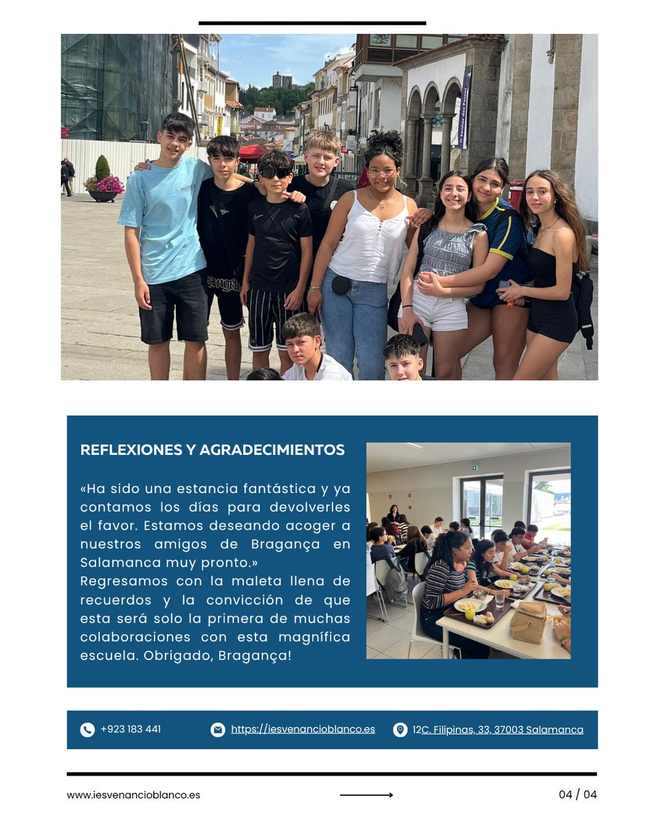 IESVENANCIO's tweet image. 🇪🇺✈️ #Erasmusplus en Bragança (Portugal)

📚 Inmersión en clases, convivencia y cultura junto a la Escola Emídio Garcia 🇵🇹
🏰 Historia, ciencia y aprendizaje más allá del aula
🤝 Una experiencia que crea lazos y abre futuro
Pronto… ¡nos vemos en Salamanca!

#IESVenancioBlanco