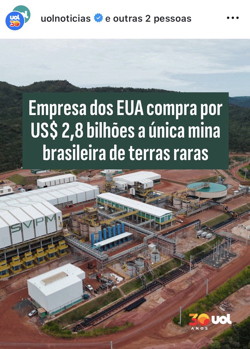 Brasileiros ATENÇÃO!
Causou profunda estranheza a venda da única mina que produz e processa terras raras no Brasil para uma empresa americana.
Quem autorizou?
Não é um assunto de segurança nacional?

#marcoantoniovilla #terrasraras #profvilla #brasil #estadosunidos #soberania