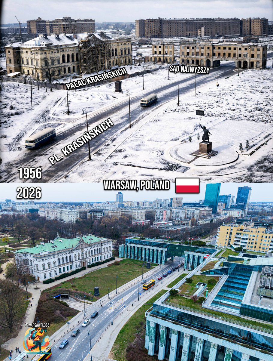 Palace Krasińskich in Warsaw - then vs now
