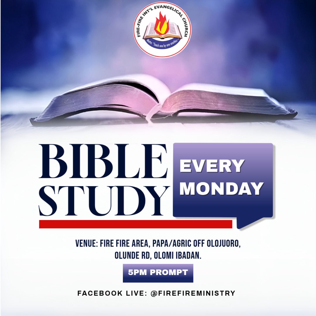 FireFireMin's tweet photo. 🚨 It's HAPPENING TODAY! 

🌟 Join us for our Bible Study at 5pm sharp! 

🙏 Ministering: Pastor S.O Moronranti

🔥 Don't miss out on the word! Come ready to be blessed! 😊

SEE YOU THERE!!!🙏 
 #BibleStudy #PastorMoronranti #FaithCommunity #MONDAY #GOVIRAL https://t.co/U0MAdiyEHk