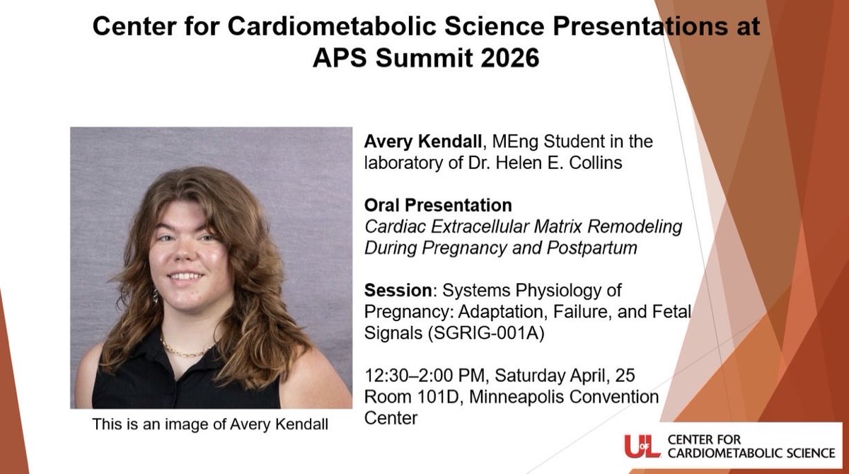 CardioMetaboSci's tweet photo. On Saturday afternoon, Avery Kendall, an MEng student in the laboratory of Dr. Helen E. Collins, will deliver an oral presentation on key changes in the maternal cardiac extracellular matrix during pregnancy and the postpartum period. https://t.co/VMnl0r9h6z