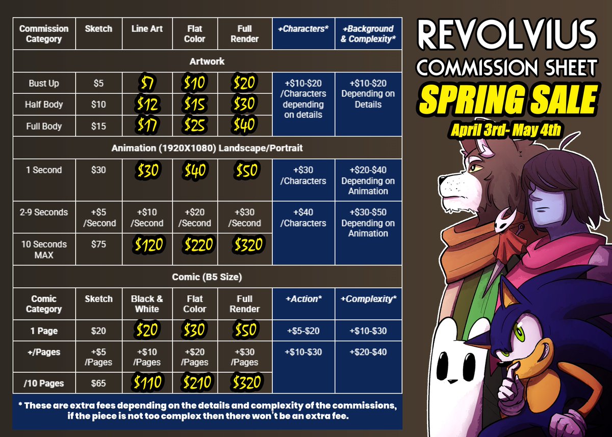 revolvius's tweet image. (2/2) My SPRING SALE COMMISSION is open! It's open from April 3rd to May 4th! Get a Chibi Freebie for any kind of rendered commission! DM me on Discord, Twitter, or Tumblr @revolvius if you're interested!

#commission #revsart #sale