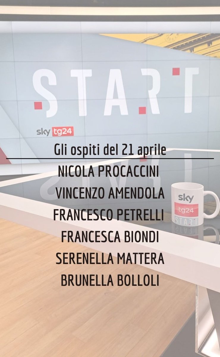 giopank's tweet image. Vi aspetto domani a #Start insieme ai nostri ospiti @NProcaccini, @amendolaenzo, @FrPetrelli, Francesca Biondi @LaStatale, @SerenellaM e @BrunellaBB. Come sempre dalle 9:30 su @SkyTG24!