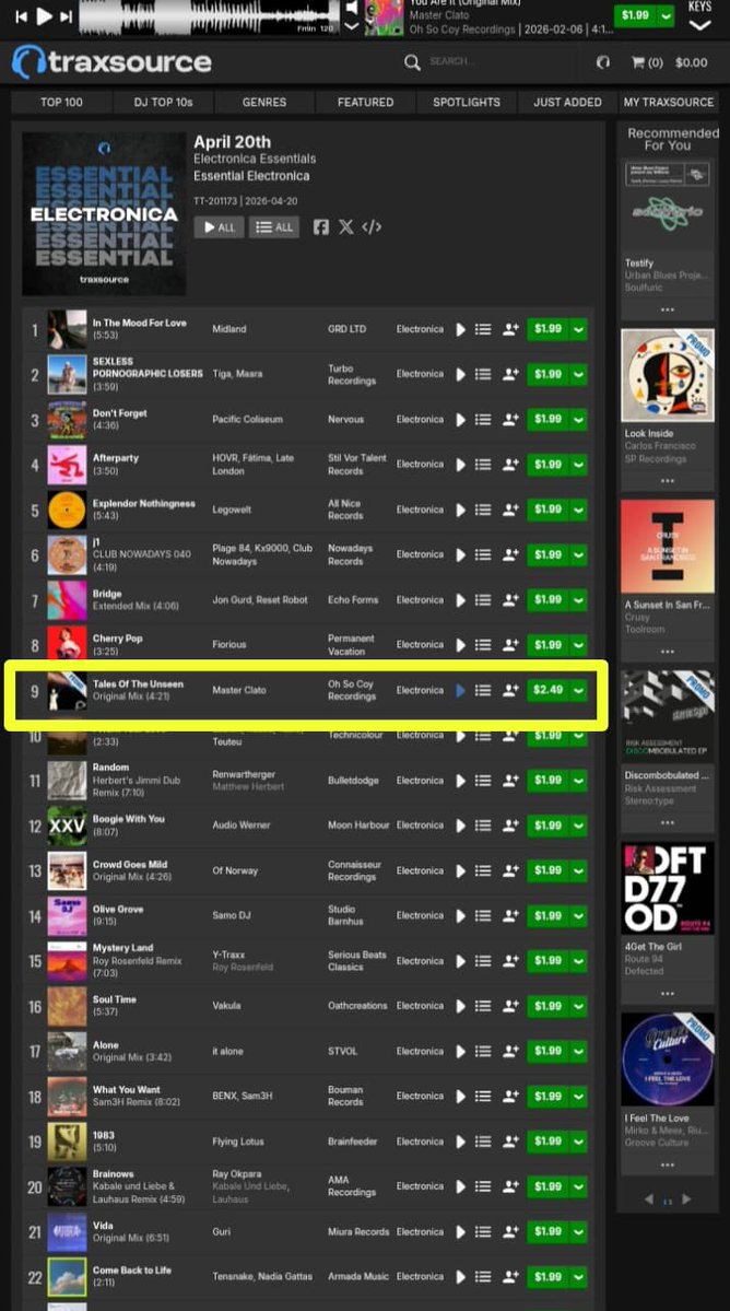 1Clato1's tweet image. 😋😍😛😛 #9 on Traxsource #electronica #Essentials 

traxsource.com/track/14578477…

Master Clato - Tales Of The Unseen (Original Mix) [ Oh So Coy Recordings ]

#electronica #MasterClato #ohsocoy