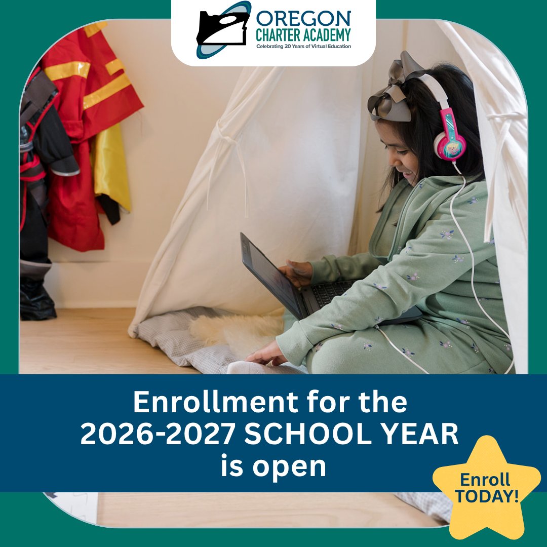 OregonCharter's tweet photo. It’s not too early to enroll your child at Oregon Charter Academy for the 2026–2027 school year!

Enroll today at https://t.co/A9hSfW4orY 

#oregoncharteracademy #ORCA #onlineschool #onlinelearning #onlineeducation #virtuallearning #virtualeducation #bestofthebest #k12 #oregon https://t.co/8nSuW0QBHf