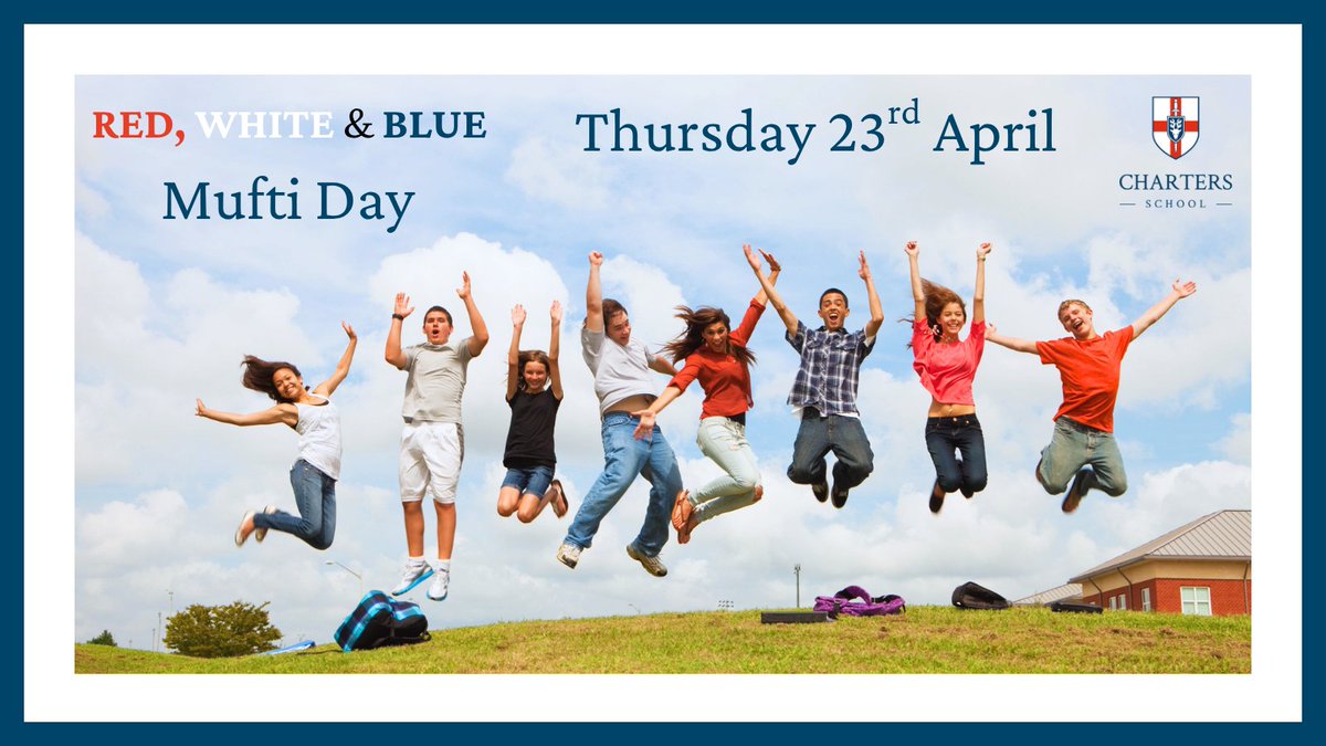 ChartersSchool's tweet image. This Thurs is our school’s 68th #birthday &amp;amp; we will be holding our annual #Unity Day. Staff &amp;amp; students are warmly invited to come to school wearing red, white and blue mufti. We kindly ask for a £1 donation, which can be made via ParentPay, in support of our Unity Fund. ❤️🤍💙