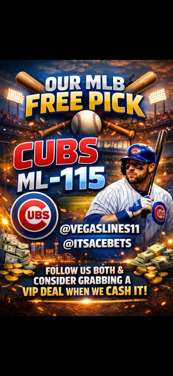 Vegaslines11's tweet image. 4/20 MLB free pick

Cubs -115

Collaboration with @itsacebets

Check out his plays and pick up a VIP with the win!

@itsacebets

#mlb #mlbpicks #gambling #gamblingx #gamblingtwitter #cbbbets #freepicks #sportspick #cubs    #chicago #baseball #DraftKings    #fanduel
