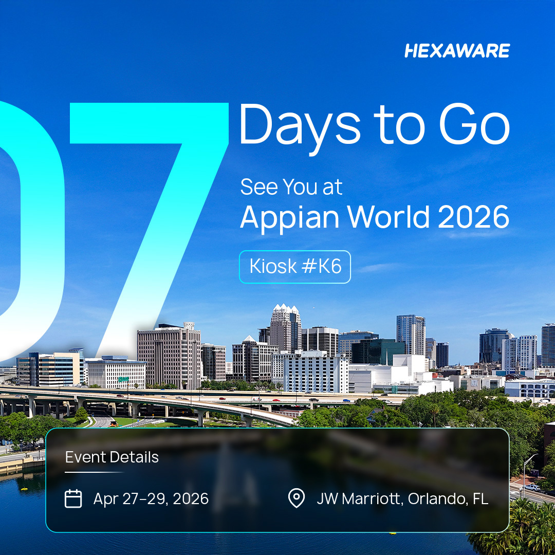 HexawareGlobal's tweet image. 7 days to go until Appian World 2026. Join Hexaware at Kiosk #K6 to see how enterprises are moving from process automation to agentic workflows. Book a 1:1 at the event. hexwr.com/4sG0Ged
#HexawareAtAppianWorld