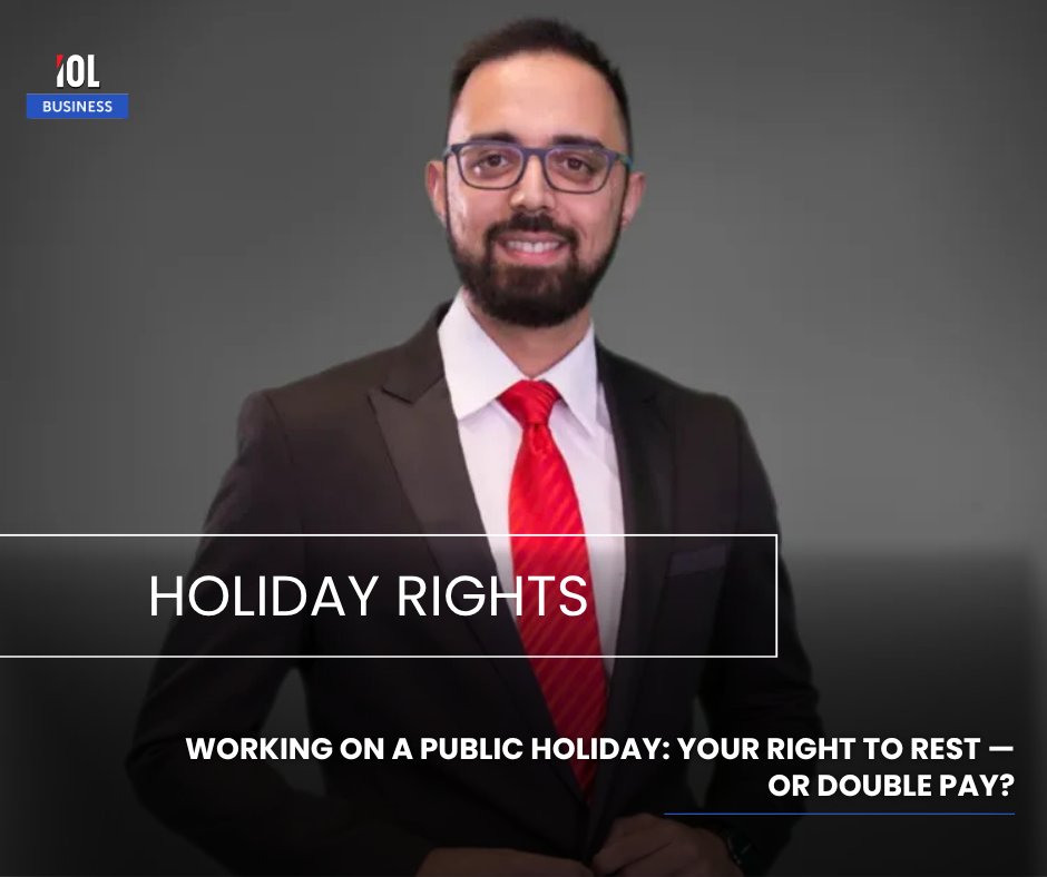 IOL's tweet photo. Working on a public holiday in South Africa? You have the right to refuse, but if you agree to work, you're entitled to double pay or a paid day off instead.
#publicholidays #doublepay #LabourRights #BCEA #SouthAfrica #EmployeeRights
Read on https://t.co/1GDS9WKndc https://t.co/Zg5cbrBlgj