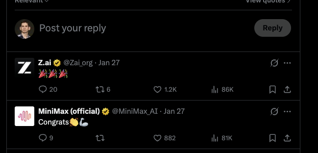 DBahdanau's tweet photo. somehow you will never see Western labs congratulating each other on a new model release like https://t.co/Ct8joXlHYT and MiniMax congratulate the Kimi team https://t.co/TZQhDyrOP7