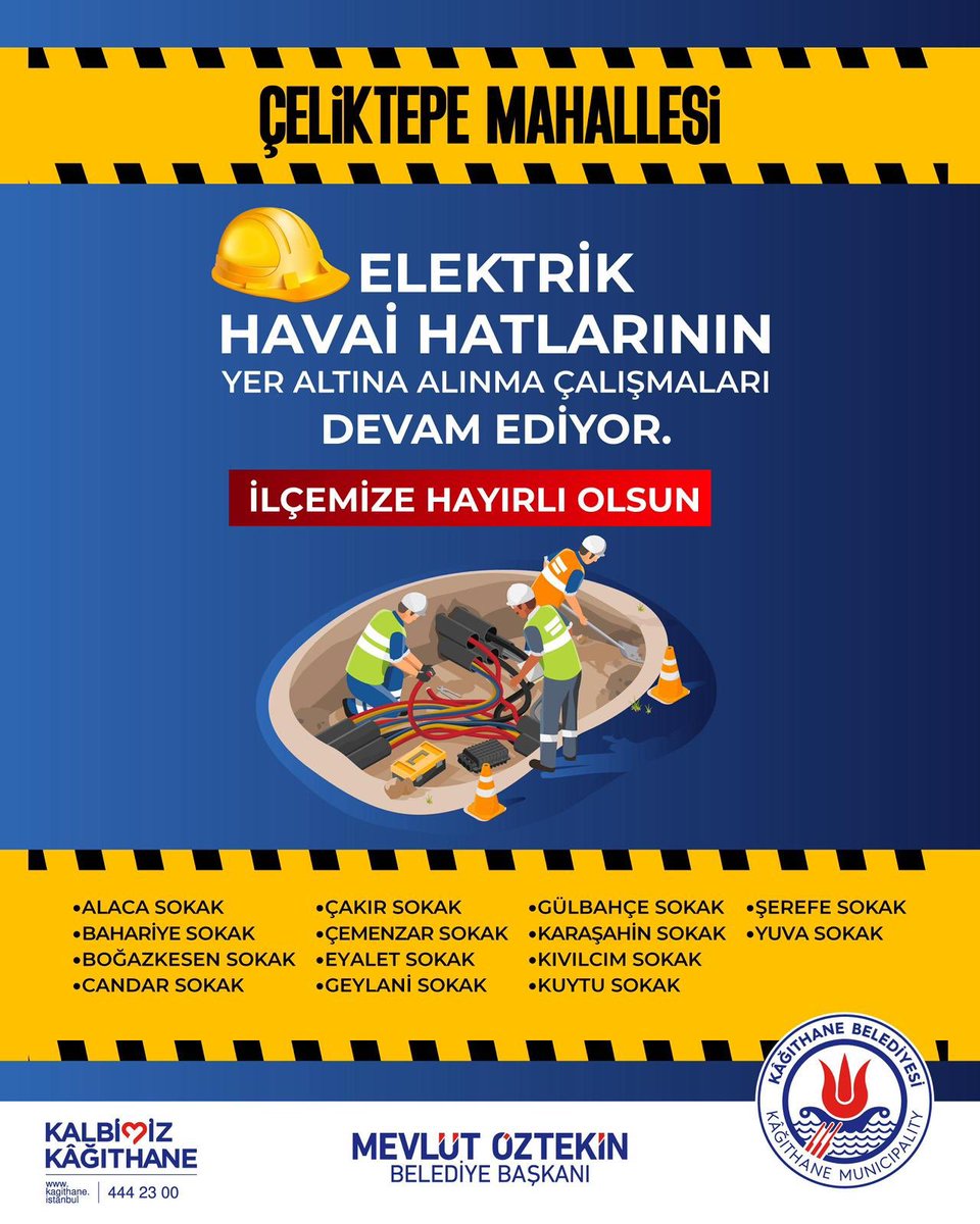 MevlutOztekin's tweet photo. Kâğıthanemizde güçlü altyapı çalışmalarımıza devam ediyoruz.

Çeliktepe Mahallemizde elektrik havai hatlarının yer altına alınma çalışmalarımız devam ediyor.

📍Alaca Sokak
📍Bahariye Sokak
📍Boğazkesen Sokak 
📍Candar Soakk
📍Çakır Sokak
📍Çemenzar Sokak
📍Eyalet Sokak
📍Geylani Sokak
📍Gülbahçe Sokak
📍Karaşahin Sokak
📍Kıvılcım Sokak
📍Kuytu Sokak
📍Şerefe Sokak
📍Yuva Sokak

#KalbimizKağıthane