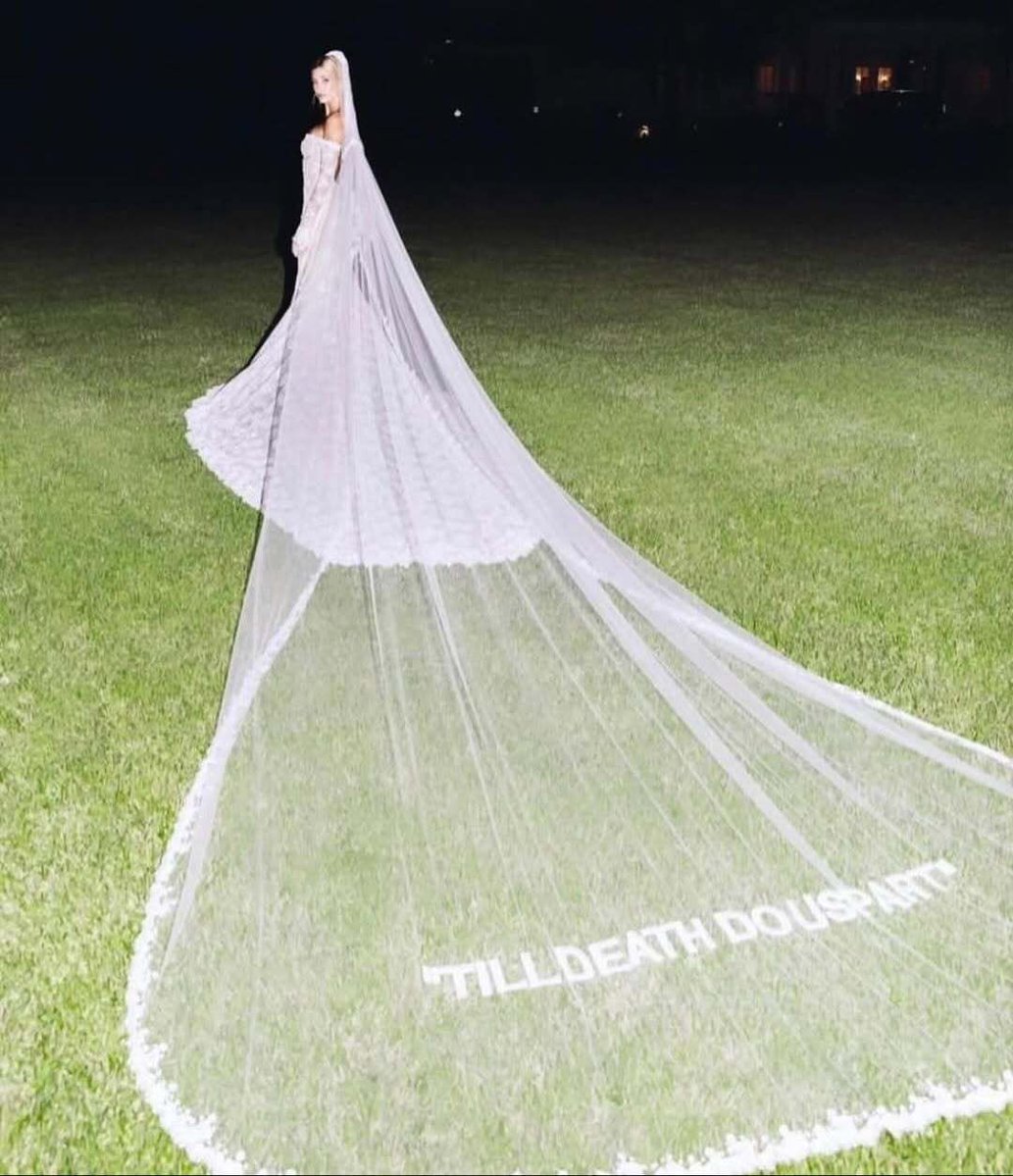 culturejpg's tweet image. Hailey Bieber’s wedding dress designed by Virgil Abloh