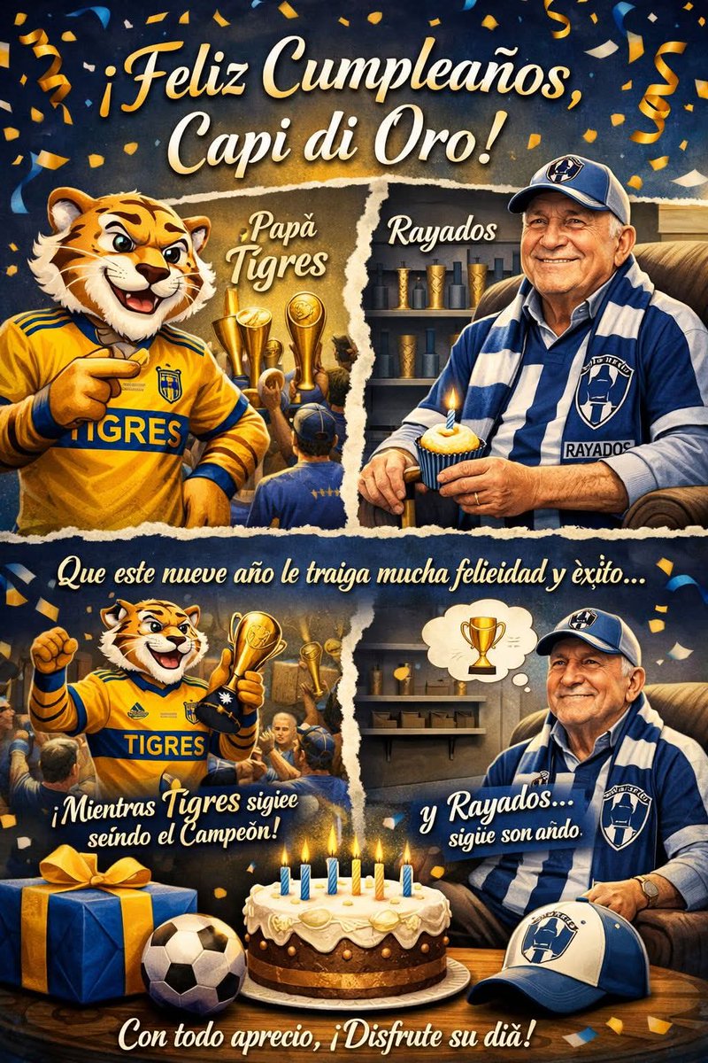 Mi  Capi di Oro <a href="/ElCapiDeportes/">Roberto Hernández Contreras</a> 🎉
Un Rayado de corazón, pero una gran persona ante todo. Le deseo mucha salud, felicidad y éxitos en este nuevo año… aunque en lo futbolístico le toque seguir viendo a Tigres marcar el paso 😌🐯
¡Feliz cumpleaños!