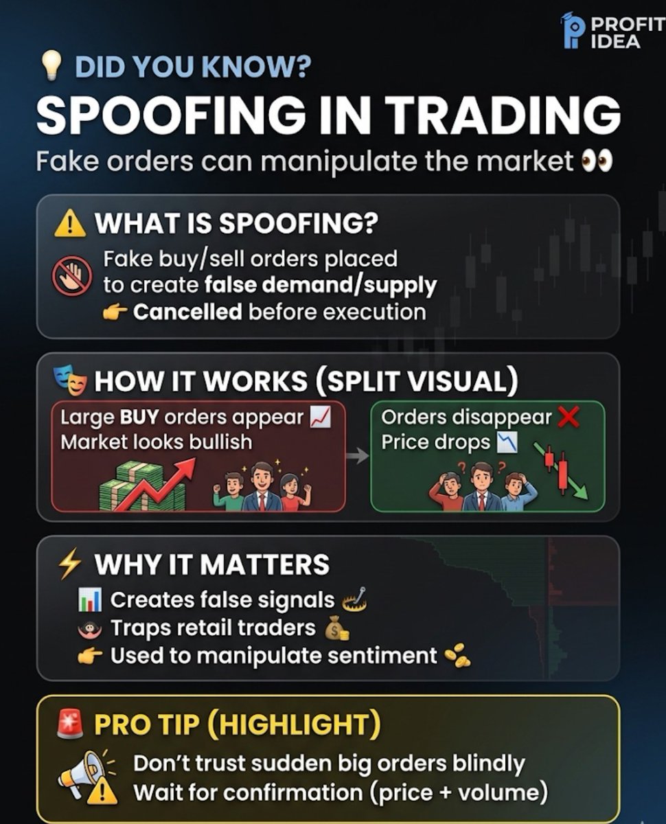 VanshikaB_45's tweet image. Did You Know?

Big orders don’t always mean big moves.
Sometimes… they’re bait. 🎭
Spoofing creates fake demand/supply to trap traders.
⚠️ Don’t react instantly
✔️ Wait for confirmation
Price &amp;gt; Noise.
#Trading #StockMarket #SmartMoney 
@anaadiprofessor
@abhitdeshwal
@profitidea