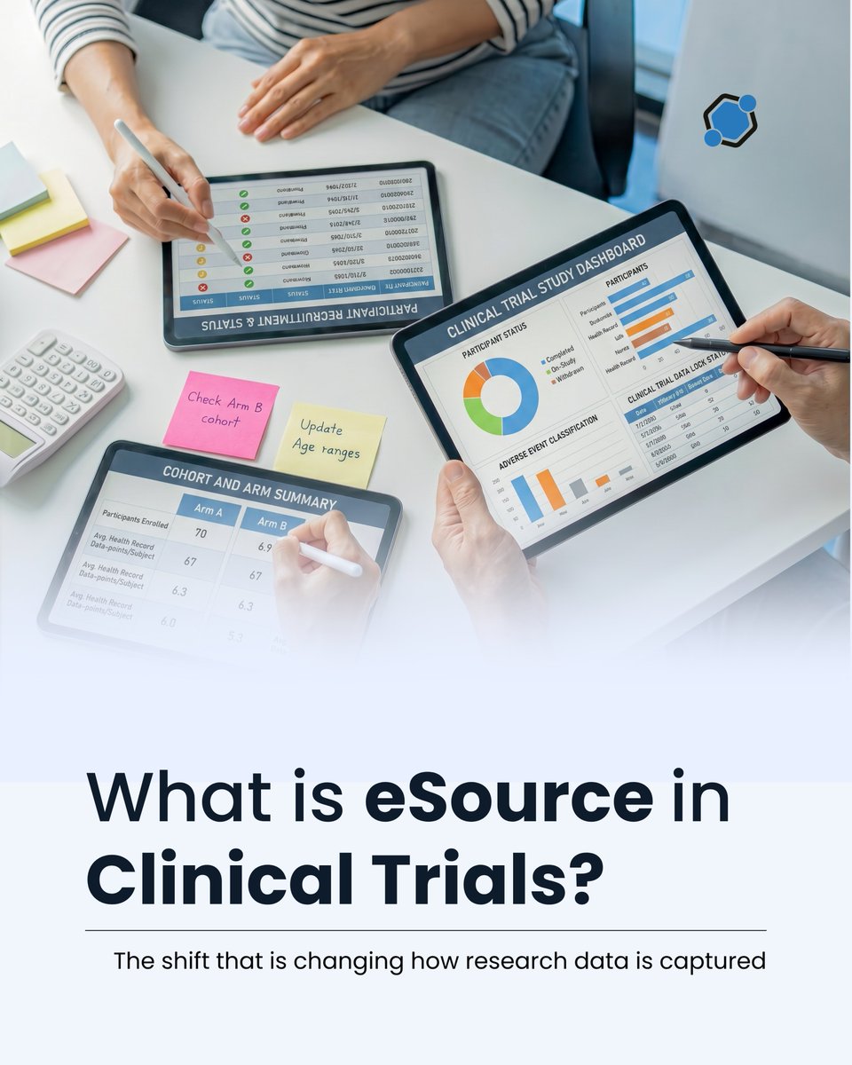 DecenTrialz's tweet photo. eSource in clinical trials means clinical data captured digitally at the source, from apps, wearables, tablets, and electronic health records. One connected, time-stamped record powering faster, smarter research.
#eSource #ClinicalTrials #DigitalHealth #ClinicalData https://t.co/fBPlCeUrxx