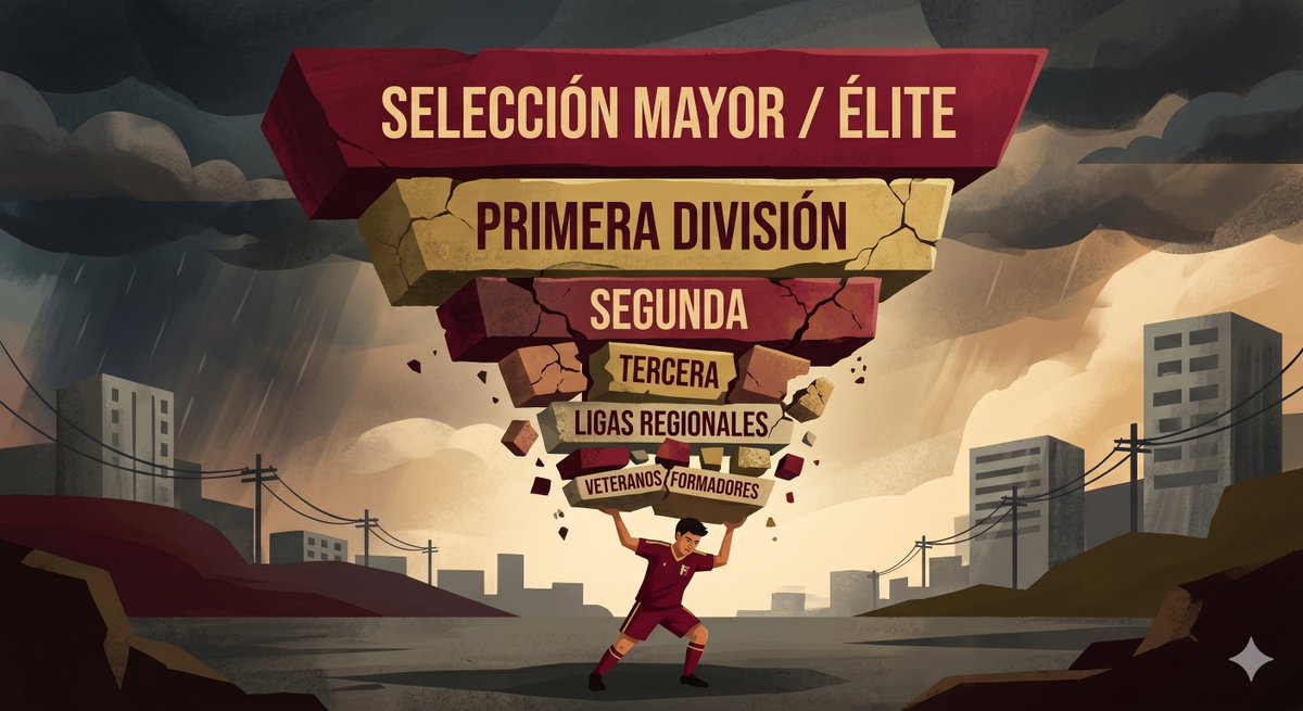 AlexYanezFC's tweet photo. La Cúspide sin Base: Cómo Venezuela Dejó Morir a la Generación que Cambió su Historia

La reciente coronación de Colombia en el Sudamericano Sub-17 despierta en el fútbol venezolano un recuerdo agridulce. Nos obliga a mirar por el retrovisor hacia abril de 2013, al Estadio Juan Gilberto Funes en San Luis, Argentina. Allí, una generación de chamos vestidos de Vinotinto estuvo a un solo gol, a una sola jugada, de gritar "Campeones de América" por primera vez.

Aquel torneo no fue una participación de "cumplir y ya". Venezuela terminó el Hexagonal Final en un triple empate técnico con Argentina y Brasil, todos con 9 puntos, logrando por primera vez la clasificacióna a un mundial de esa categoria. Solo la diferencia de goles nos privó de levantar la copa. Estuvimos a la par de los gigantes, pero al ver el presente en este 2026, la estadística es demoledora: el 61% de esos jugadores hoy no son futbolistas profesionales.

La pirámide invertida: El drama de la base inexistente
En Venezuela, el fútbol es el deporte más practicado de punta a punta. Se juega en el barrio, en la urbanización y en el pueblo más remoto. Sin embargo, tenemos una pirámide invertida que no se sostiene. Para ser una potencia, necesitamos una estructura que crezca de abajo hacia arriba, sólida y coherente.

No basta con tener una Primera División que intente sobrevivir. Necesitamos una Segunda, una Tercera y ligas regionales (además de las juveniles) robustas que mantengan en actividad a la mayor cantidad de jugadores posible. El problema hoy es que, si un chamo no llega a la selección nacional o no destaca inmediatamente en el primer equipo, el sistema lo desecha. No hay un "colchón" competitivo que lo sostenga mientras madura.

Es fundamental entender que el ecosistema del fútbol no solo se nutre de exportaciones a la élite. Necesitamos que el jugador que quizás ya no saldrá al extranjero, o aquel que ni siquiera llegará a la Primera División, siga compitiendo activamente en nuestras ligas regionales y de ascenso. El valor del veterano en formación es incalculable: es él quien, con su experiencia y "mañas", curte, choca y exige al joven que viene subiendo. Al desechar al jugador que llega a cierta edad, estamos eliminando el espejo y el roce necesario que solo da la veteranía. Ese jugador "de oficio" es el que enseña al chamo a competir de verdad, dándole un marco de realidad y madurez que ninguna academia puede replicar. Sin esa base de jugadores experimentados sosteniendo la estructura, la nueva generación crece en un vacío competitivo que termina pasándoles factura.

Generación mundialista Vinotinto Sub-17 (2013): Jugadores que dejaron el profesionalismo:
• Enmis Rodríguez (Portero) - Yaracuyanos (2022)
• Pedro Ramos (Portero) - Univ. de Monterrey (2020)
• Juan Tineo (Defensa) - Acad. Puerto Cabello (2022)
• Jorge Ruiz (Defensa) - Club de Lyon FC 2 (2023)
• Franko Díaz (Defensa) - Dvo. La Guaira (2023)
• Carlos Victora (Defensa) - Real Frontera (2025)
• José Hernández (Lateral) - UCV FC (2023)
• Andrés Benítez (Pivote) - Zamora B (2020)
• Samuel Marquina (Interior) - Atl. Venezuela B (2017)
• Luis Rodríguez (Mediocentro) - Hodonin (2020)
• Eduardo Maceira (Extremo) - Santa Pola CF (2024)
• Nicolás Márquez (Delantero) - ULA FC (2020)
• Héctor Cantele (Delantero) - Memphis Tigers (2015)

El 61% de aquella selección que fue al mundial y estuvo a punto de ser campeona de América hoy está fuera de las canchas. Una cifra que duele y que explica mucho sobre nuestra falta de estructura y mucho más allá.

Mundialistas 2013 - % Fuera del fútbol al 2026:
Venezuela 61%
Uruguay 33% (1 fallecido en accidente)
Argentina 19%
Brasil 9%

La brecha es obscena. Mientras que en Brasil solo el 9% de los chicos de esa categoría abandonó el sueño, en Venezuela más de la mitad se perdió en el camino. Jugadores que fueron subcampeones continentales hoy están vinculados a ligas universitarias, clubes semiprofesionales o, simplemente, retirados de toda actividad vinculada al balón.

¿Por qué se rompe el talento en Venezuela?
Las causas son múltiples y sistémicas. No es falta de talento; lo demostraron compitiendo de tú a tú con la Argentina de Driussi y el Brasil de Gabigol. El problema es lo que viene después del torneo.

El Colapso del Contexto País: La crisis socioeconómica de Venezuela no solo vació los estadios, sino que dinamitó los proyectos de vida. Muchos jugadores se vieron obligados a emigrar para buscar sustento en áreas ajenas al deporte o terminaron en ligas de bajísimo nivel donde el crecimiento se estanca.

La Infraestructura Fantasma: Como mencioné recientemente al ver la realidad de pueblos colombianos, la infraestructura es el "músculo" que sostiene la carrera de un atleta. En Venezuela, el talento crece de forma silvestre. Cuando ese talento llega a los 20 años y no encuentra canchas dignas, salarios competitivos o una estructura de liga que los proteja, el sistema los expulsa.

La Inversión Perdida: Cada uno de estos jóvenes representó una inversión: de sus padres, de sus clubes y de la federación. Ver a nombres como Enmis Rodríguez, Juan Tineo o Franko Díaz fuera del radar profesional a los 28-29 años es un desperdicio de capital humano y deportivo que un país que aspira a ser potencia no se puede permitir.

Exigir resultados sobre cimientos de barro
Muchos aficionados y analistas exigen a la Vinotinto resultados de élite mundial. Pero estas cifras son un baño de realidad. No se puede ser potencia cuando el 60% de tu mejor materia prima se oxida antes de tiempo. Venezuela ha crecido por generación espontánea durante décadas. Lo de 2013 fue un milagro de competitividad pura, pero sin una base estructural —donde el jugador tenga donde entrenar, donde comer y donde desarrollarse profesionalmente sin mirar el pasaporte— seguiremos celebrando éxitos juveniles que se desvanecen en la adultez.

Aquella tarde en San Luis estuvimos cerca, muy cerca. Pero el fútbol profesional no se trata solo de los 90 minutos de una final, sino de los 15 años de carrera que vienen después. Y en esa carrera, lamentablemente, nuestro sistema sigue dejando a demasiados soldados atrás.
