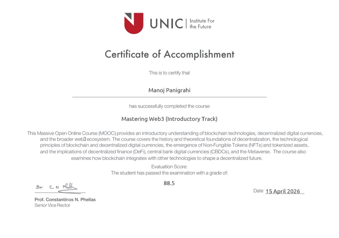 nxtman0z's tweet photo. Just completed "Mastering Web3 – Industry Track" 🚀
Great deep dive into blockchain, smart contracts, and the Web3 ecosystem.
Big thanks to @UNIC_ENG for the learning experience 🙌
Now it’s time to build 

#Web3 #Blockchain #BuildInPublic https://t.co/9z2ed8llf1