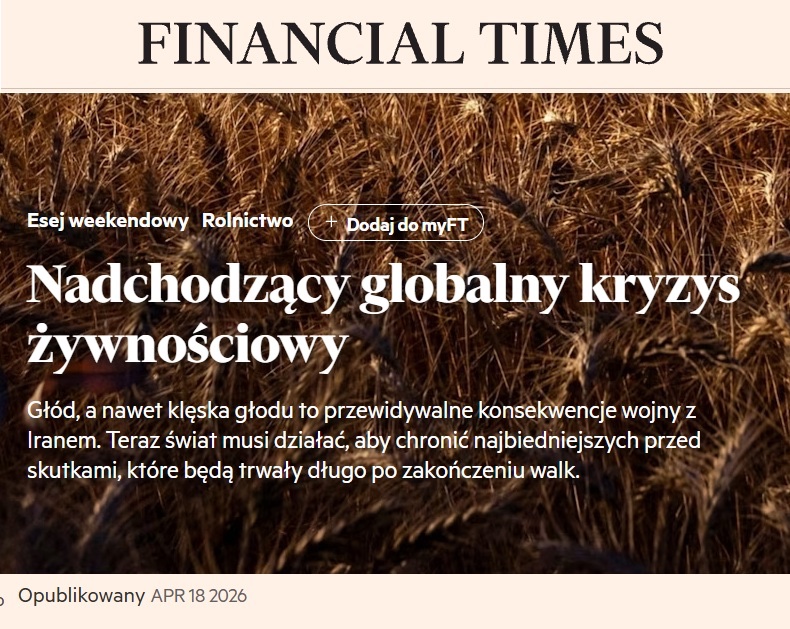 Financial Times ostrzega przed możliwą falą głodu jeszcze w tym roku. Przygotowałem dla Państwa 🔟 punktów po przeczytaniu których będziecie Państwo wiedzieć wszystko co dzieje się w kwestii żywności na świecie i jakie czekają wszystkich kłopoty. A w szczególności  Europę 🇪🇺 z