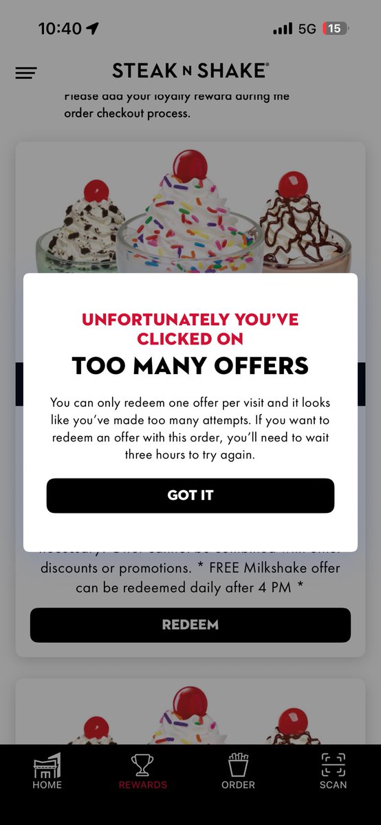 snapplebreaker's tweet photo. @SteaknShake tried to redeem my coupon yesterdag but the app did not let me. 
Need a refund asap. https://t.co/AO7TZP3A4f