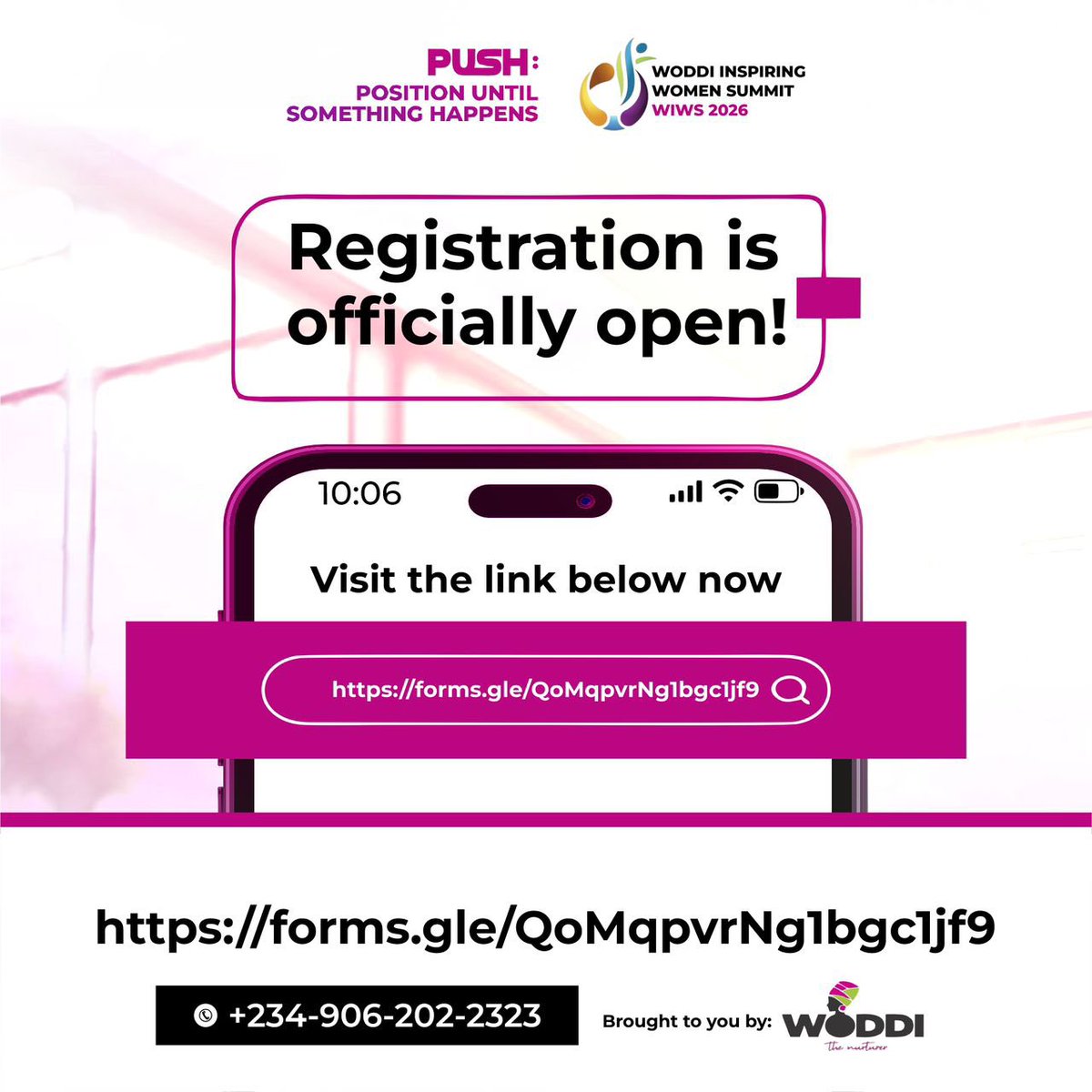 woddi_ngo's tweet image. OFFICIALLY OPEN! 🚨

It’s time to PUSH: Position Until Something Happens at the WODDI Inspiring Women Summit 2026!

👉🏽 Register NOW: forms.gle/QoMqpvrNg1bgc1…
📞 Questions? +234-906-202-2323

Registration is free, but compulsory to attend.

#WIWS2026 #PUSH #WoddiInspiringWomen