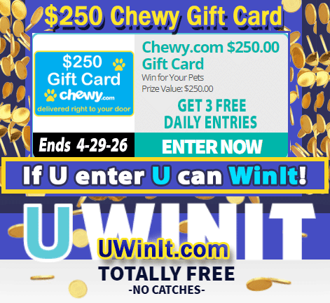 UWinItSweeps's tweet image. 🐾Enter to #win for your pets!🐾
⏳The next $250 Chewy Gift Card prize drawing ends on 4-29-26!🏆

😎If you enter, you can Win It!
👉 ow.ly/180K50YMGeR
🆓 Totally 💯 FREE! No catches!