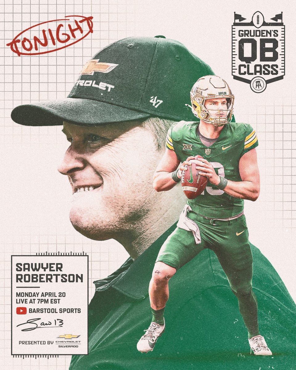 SAWYER ROBERTSON. 

GRUDEN’S QB CLASS.

TONIGHT @ 7PM EST.

Presented by <a href="/ChevyTrucks/">Chevy Trucks</a>