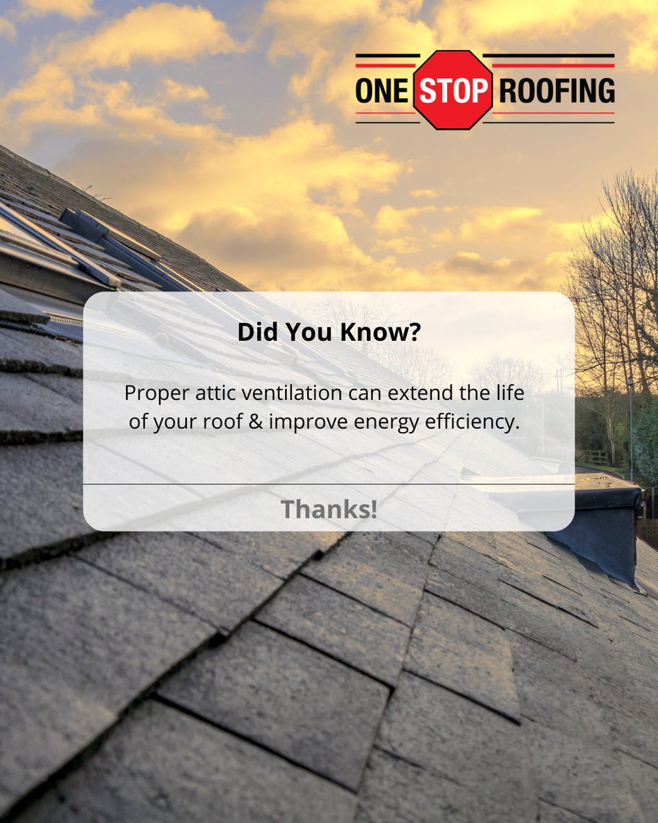 onestop_roofing's tweet image. Did you know that proper attic ventilation can extend the life of your roof &amp;amp; improve energy efficiency?

#roofingcontractor #atticventilation #roofrepair #energyefficiency #homeimprovement #roofingtips #sustainablehousing #roofmaintenance #LACounty #OrangeCounty #OneStopRoofing