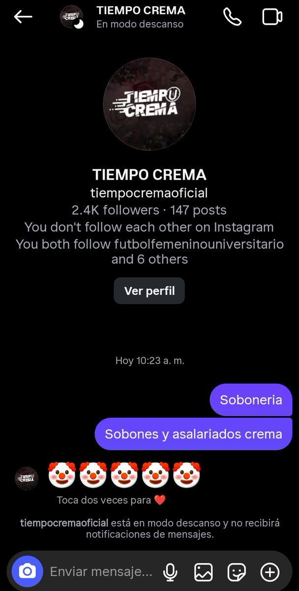 Bravo <a href="/TiempoCrema1924/">Tiempo Crema 1924</a> ahora se hacen los picantes a través de mensajes por instagram.