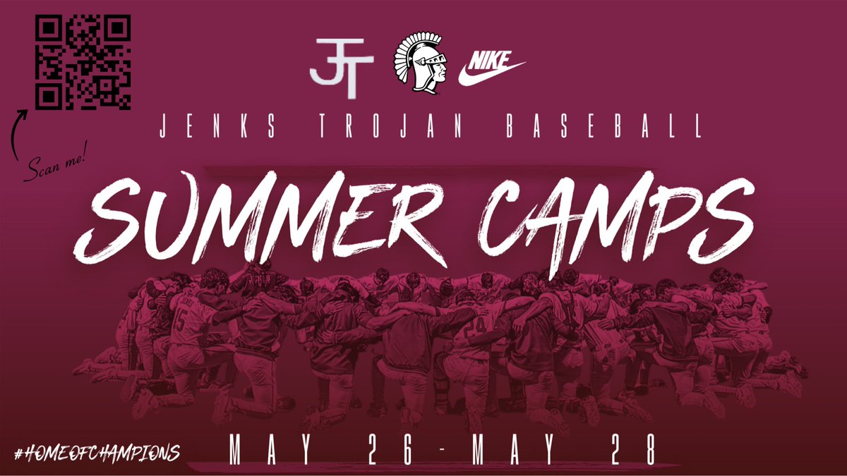 JenksHSBaseball's tweet photo. ⚾️ JENKS BASEBALL SUMMER CAMP ⚾️

🧢 Incoming 1st–4th Grade: 9:00 AM – 12:00 PM 🔥 Incoming 5th–8th Grade: 1:00 PM – 4:00 PM
✔️ Camp T-shirt included  👉 Register here: https://t.co/wPGwW5UoCz 📲 Or scan the QR code to sign up
#JenksBaseball #SummerCamp https://t.co/sxnNUPJvCz