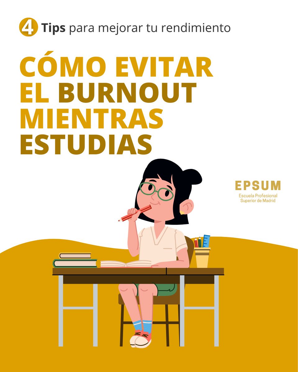 epsum_es's tweet image. ¡Cómo evitar el Burnout 😵 mientras estudias! 🚀✨

📌Crea un horario realista 📅
📌Varía las técnicas de estudio 🎨📚
📌Haz ejercicio físico regular 🤸🏻‍♀️
📌Micro-resets 🍃

#online #estudiaronline #estudiantes #genz #tipsandstricks #foryoupage #parati #study #studytips #studygram