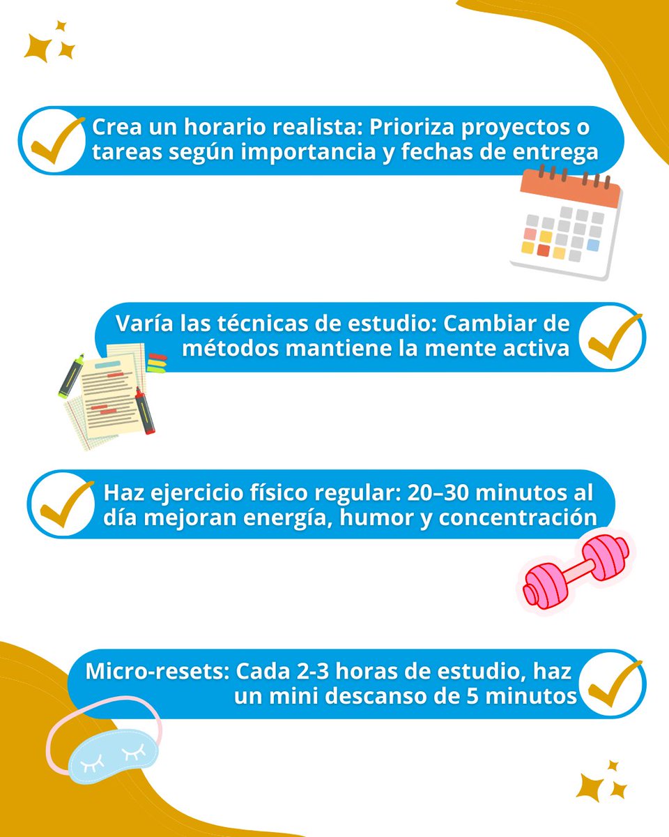 epsum_es's tweet image. ¡Cómo evitar el Burnout 😵 mientras estudias! 🚀✨

📌Crea un horario realista 📅
📌Varía las técnicas de estudio 🎨📚
📌Haz ejercicio físico regular 🤸🏻‍♀️
📌Micro-resets 🍃

#online #estudiaronline #estudiantes #genz #tipsandstricks #foryoupage #parati #study #studytips #studygram