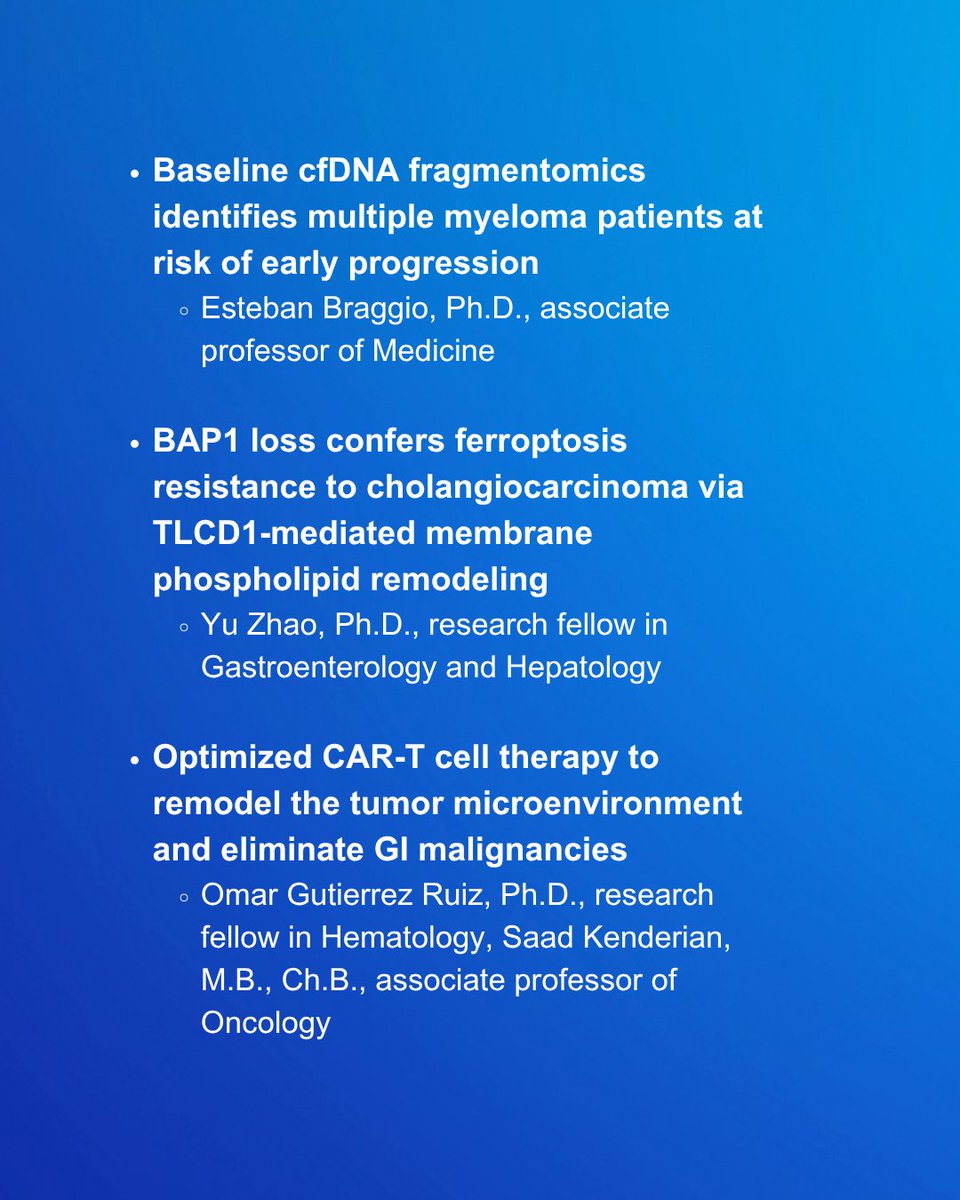 MayoCancerCare's tweet photo. Mayo Clinic researchers share research advancing cancer diagnosis, treatment and survivorship at #AACR26. Their abstracts include novel imaging biomarkers, liquid biopsy approaches, immunotherapy strategies and targeted drug combinations to advance personalized cancer care. https://t.co/3i5CF4vncB