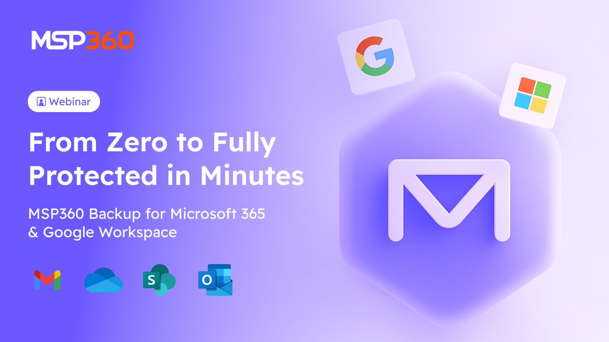 msp360's tweet image. Is your #Microsoft365 or #GoogleWorkspace data actually protected? 🤔

Our step-by-step webinar on setting up MSP360 Backup for M365 &amp;amp; Google Workspace covers everything – from connecting tenants to building a recovery-ready environment.

Watch → hubs.ly/Q04cLS0P0

#MSP360