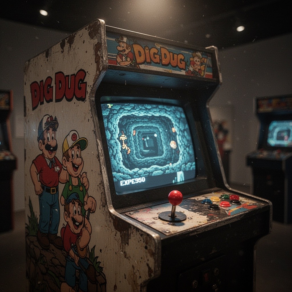 RespawnArchives's tweet image. On this day in 1982 Namco released Dig Dug in arcades in Japan. Its pump-to-pop damage, tunnelling, and rock hazards rewired arcade action into a tactical, terrain-aware format. ...

#DigDug #ArcadeInnovation #GameMechanics #RetroGaming #Namco #PixelArcade