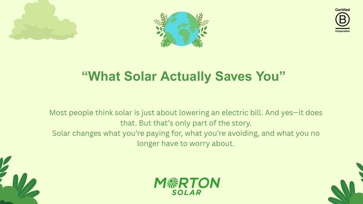 MortonSolar's tweet image. Solar isn’t just about a lower bill ☀️

It’s about avoiding rising rates + gaining control over your energy.

#Solar #EnergySavings #CleanEnergy