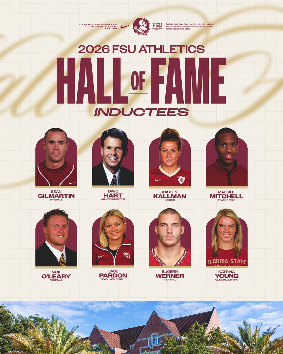 Seminoles's tweet image. Introducing the 𝟮𝟬𝟮𝟲 𝗙𝗦𝗨 𝗔𝘁𝗵𝗹𝗲𝘁𝗶𝗰𝘀 𝗛𝗮𝗹𝗹 𝗼𝗳 𝗙𝗮𝗺𝗲 𝗖𝗹𝗮𝘀𝘀! 🍢
 
These legendary Seminoles have cemented their place in Florida State Athletics history!
 
📰: noles.co/3OTAcYR
 
#GoNoles