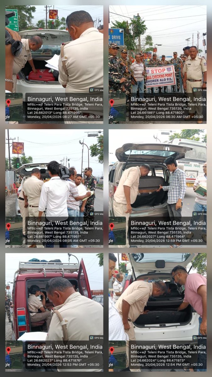 SiliguriPolice's tweet photo. In view of the upcoming elections, the Siliguri Police Commissionerate, in coordination with the CAPF, has intensified the deployment of Static Surveillance Teams (SSTs) and Flying Surveillance Teams (FSTs) at vital locations under its jurisdiction.
#SafeElection
#wbp https://t.co/h5qNfauwi8
