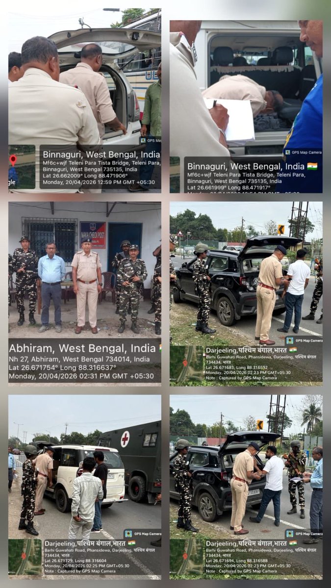 SiliguriPolice's tweet photo. In view of the upcoming elections, the Siliguri Police Commissionerate, in coordination with the CAPF, has intensified the deployment of Static Surveillance Teams (SSTs) and Flying Surveillance Teams (FSTs) at vital locations under its jurisdiction.
#SafeElection
#wbp https://t.co/h5qNfauwi8