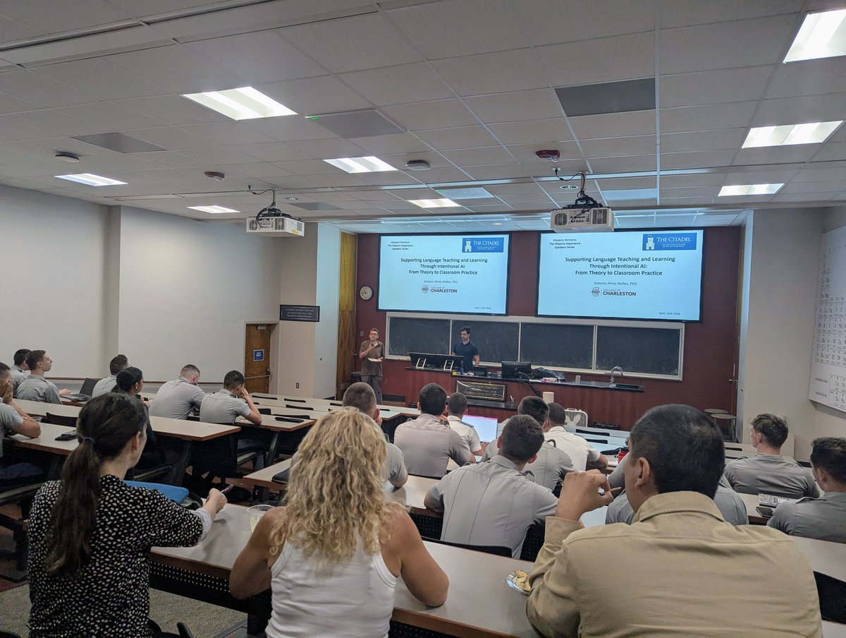 ShssCitadel's tweet photo. The Department of Modern Languages, Literatures, and Cultures hosted Dr. Antonio Pérez-Núñez for the talk "Supporting Language Teaching and Learning Through Intentional AI." https://t.co/S1mGgHhAAW