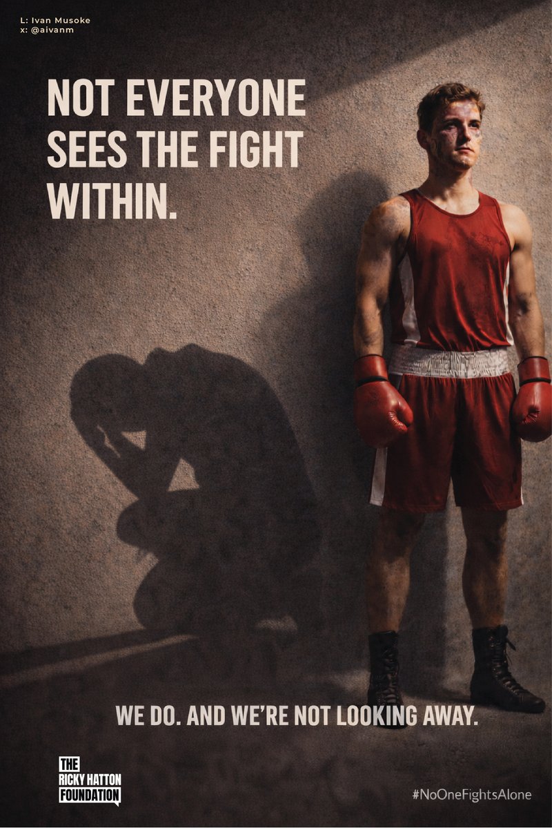 aivanm's tweet image. @OneMinuteBriefs One Minute Brief of the Day - 20/04/26 Create posters to promote the mission of the Ricky Hatton Foundation to support those facing their own fights with mental illness. #NoOneFightsAlone