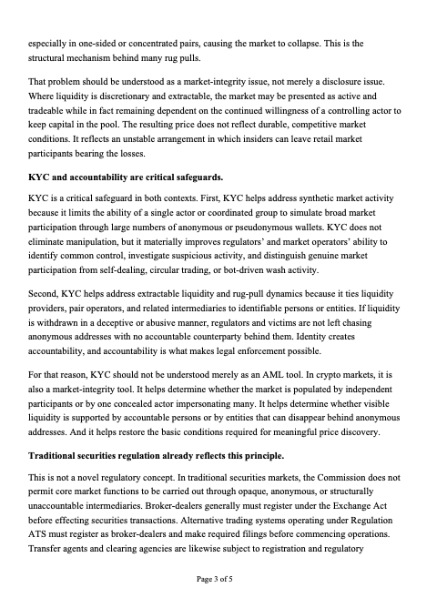 BurwickLaw's tweet photo. Burwick Law filed a comment on SEC File No. S7-2026-09. 

Classifying crypto assets is necessary but not sufficient. Synthetic volume, extractable liquidity, and anonymity at control points break price discovery. https://t.co/UBSJD0vhs1