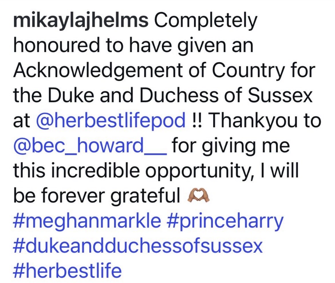 DeSeraeVillafa1's tweet image. ‼️🇦🇺Mikayla Helms, a #FirstNations Australian who has been safeguarding traditional languages for future generations, reflects on her time at Her Best Life Retreat with The Duke and Duchess of Sussex.

#HarryAndMeghanInAustralia
#HerBestLifeRetreat
Source👉🏼 @mikaylajhelms via IG