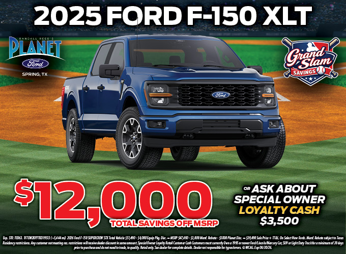 PlanetFord45's tweet image. Ready for your #FordTruck?! Step up to the plate &amp;amp; knock it out of the park ⚾ with #GrandSlam Savings on the official truck of the @MLB.  #PlanetFord in #Spring has #homerun deals on #F150 all month long! Drive home a winner today. 📍Visit us on I-45 or PlanetFord45.com.