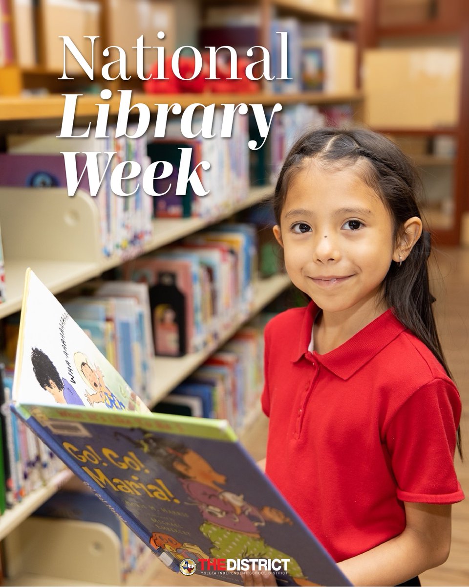 YsletaISD's tweet image. This week, we’re booked and busy celebrating National Library Week at #THEDISTRICT 📚 Our libraries are full of stories, ideas, and new things to discover. Check out a good book, turn the page, and keep learning every day! #NationalLibraryWeek