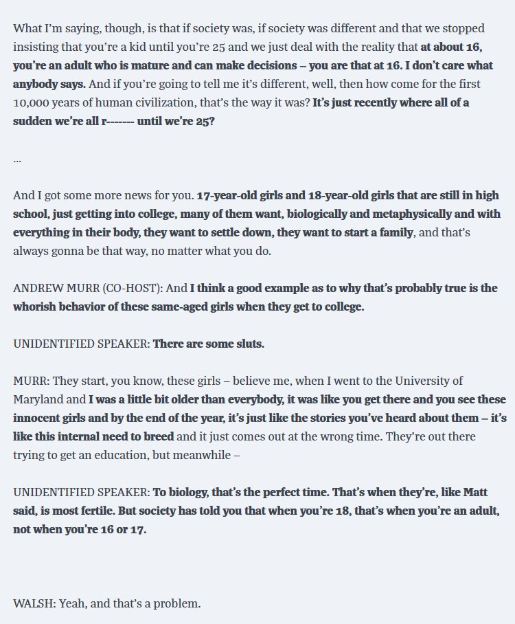 <a href="/MattWalshBlog/">Matt Walsh</a> hey matt! speaking of things you've said in the past, do you still believe that 16-year-old girls can consent?