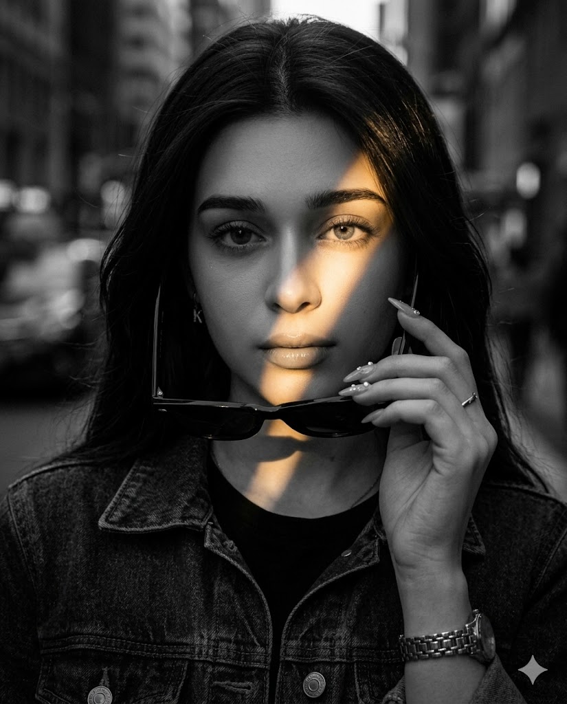 Google Gemini Nano banana 2 pro
Prompt 👇

Ultra-realistic cinematic 4:5 portrait of a young man (use reference face, strict facial consistency), slight three-quarter angle, head turned toward camera, intense calm eyes looking forward. Wearing dark denim jacket over black shirt,