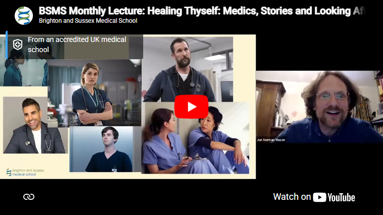 jonmase's tweet photo. #Storytelling, self-care and #medicaleducation! Was delighted to give the @BSMSMedSchool Monthly Lecture in April, combining my Student Adviser work, PhD research, and Med School teaching! Watch here: https://t.co/LoCcjaYgyE Have fun! https://t.co/vEGjec41FT