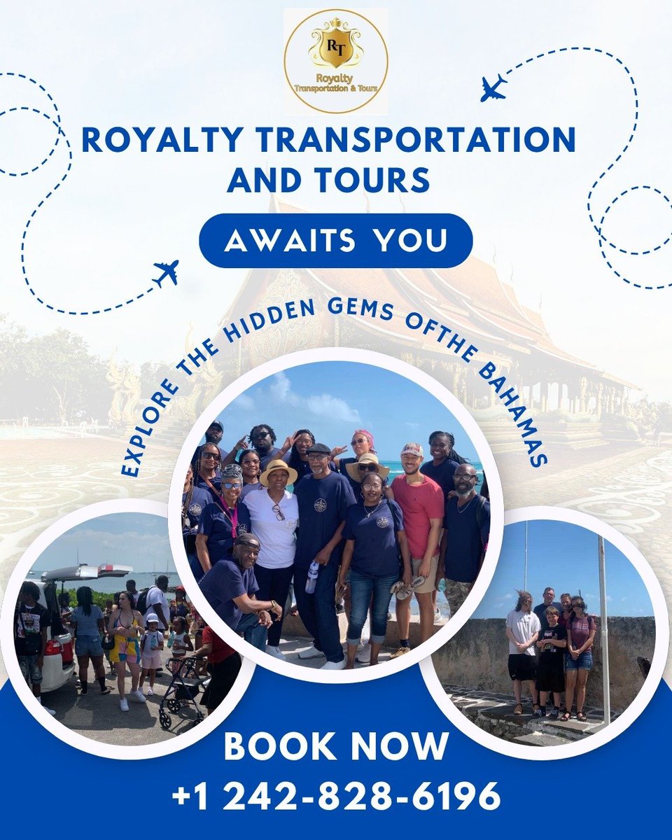 RoyaltyTour's tweet image. Traveling with friends, family, church groups, coworker, or cruise squads? Royalty Transportation &amp;amp; Tours specialize in organized smooth-flowing group experiences across Nassau.

Contact Us:
Phone: (242) 828-6196
Email: royaltytransportationandtours@yahoo.com
#GroupTravel #Nassau