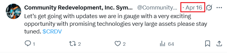 nehoray216484's tweet photo. $CRDV Another play that got dumped because of ALPS (like $TIPS and $NXGB)

Looks like the dilution has stopped.
only 240M DTC‼️about half of $NXGB.

They also tweeted last week about updates coming soon, and the latest filings mention a MERGER 👀

I took at 0.0007/0.0008 https://t.co/PBzBRgYmOJ